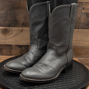 VINTAGE LAREDO ROPER MENS COWBOY BOOTS GRAY LEATHER MADE IN USA SIZE 8.5D